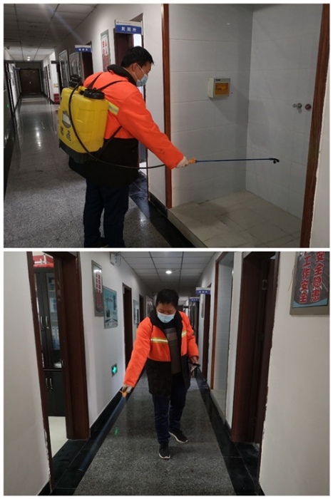 滏阳工区对宿办楼进行每日消毒童双静