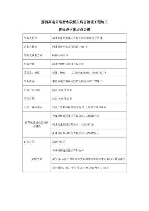 候选成交供应商公示邢衡高速公路衡水段桥头病害治理工程施工_1