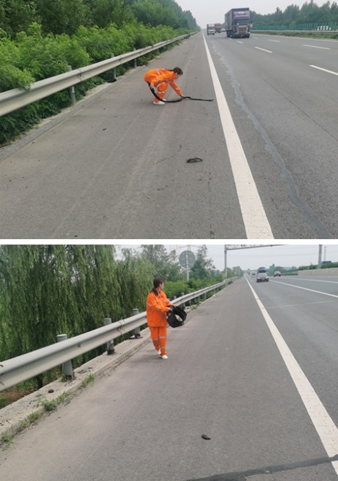 及时清理路面散落物，确保道路安全畅通