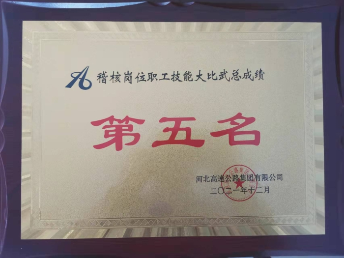 稽核管理中心荣获集团公司稽核岗位职工技能大比武总成绩第五名